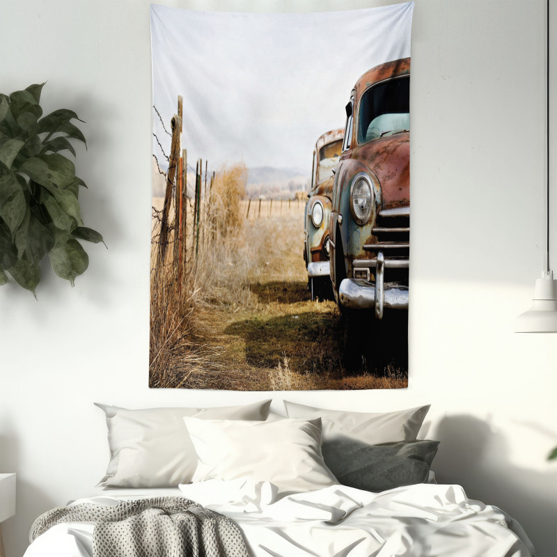 Rusty Trucks Rural View Tapestry