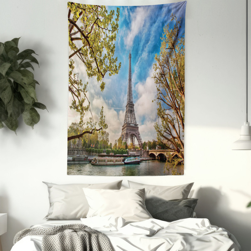 Paris Cloudy Sky Eiffel Tower Tapestry