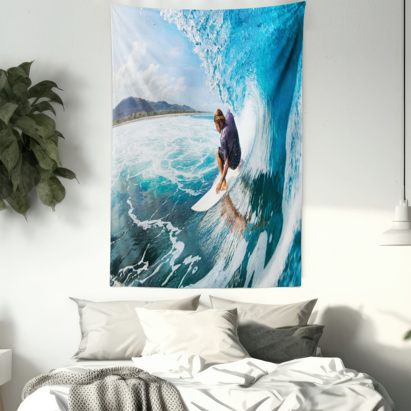 Coastal Surfing on Waves Tapestry