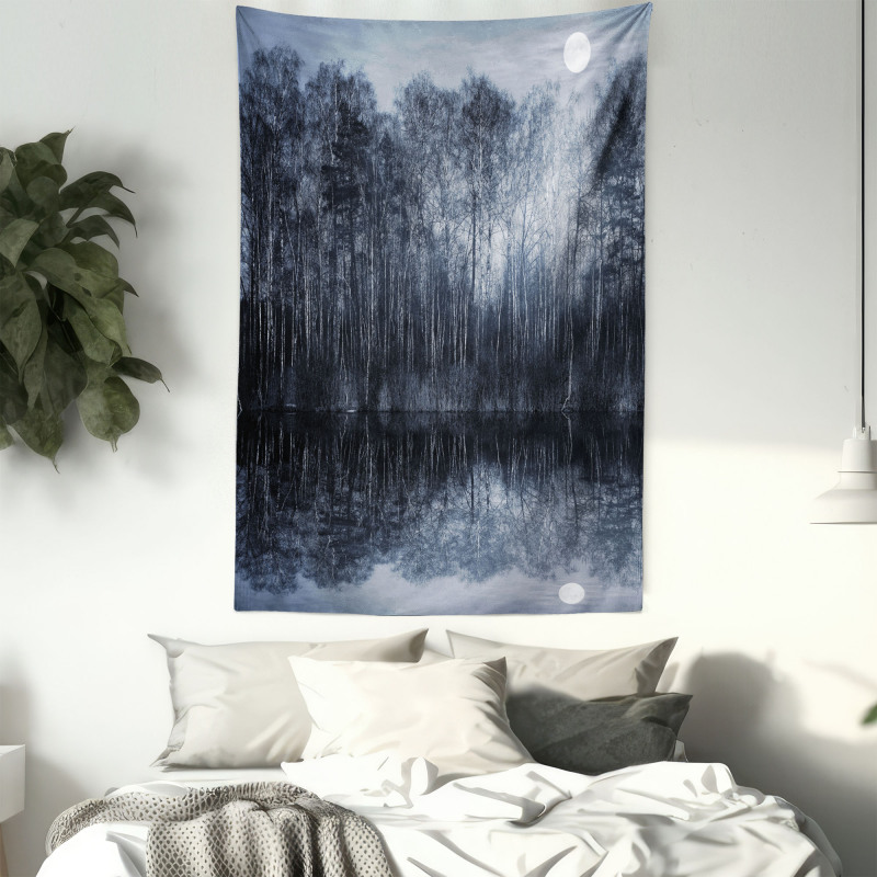 Night Woodland by the Lake Tapestry