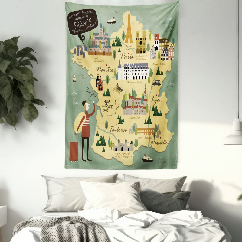 Travel Landmarks Map Doodle Tapestry