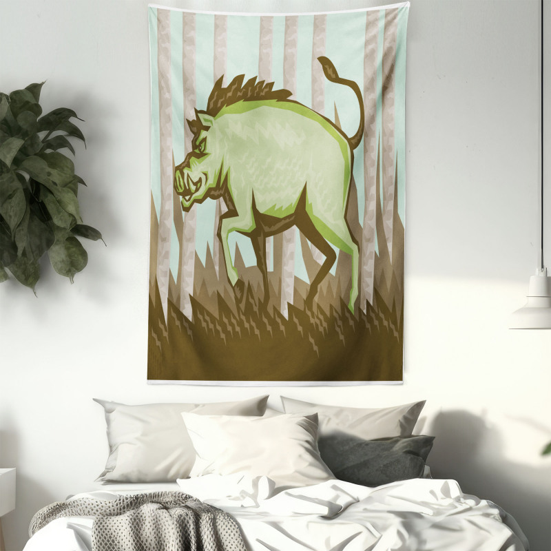 Vintage Pig Boar in Woods Tapestry