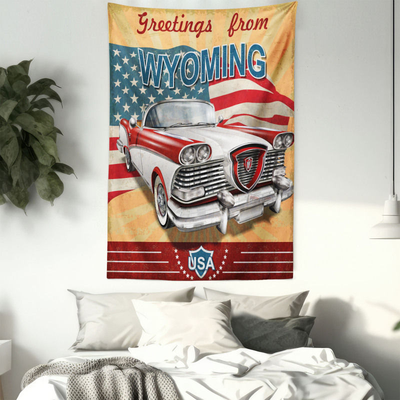 Vintage Car and Greetings Tapestry