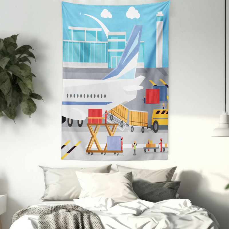 Loading Cargo Plane Cartoon Tapestry