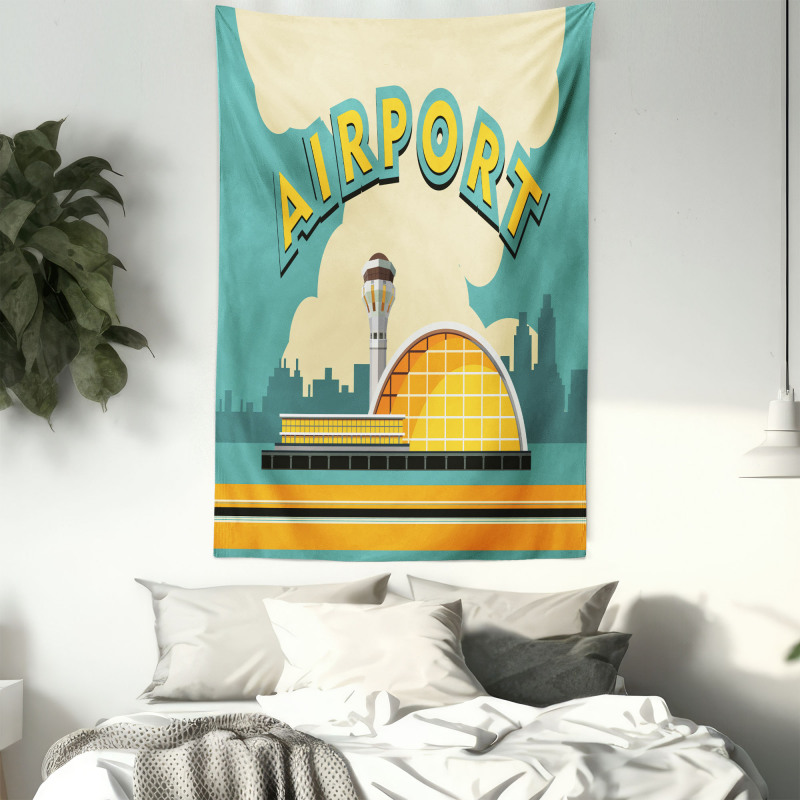 Nostalgic Airport Building Tapestry