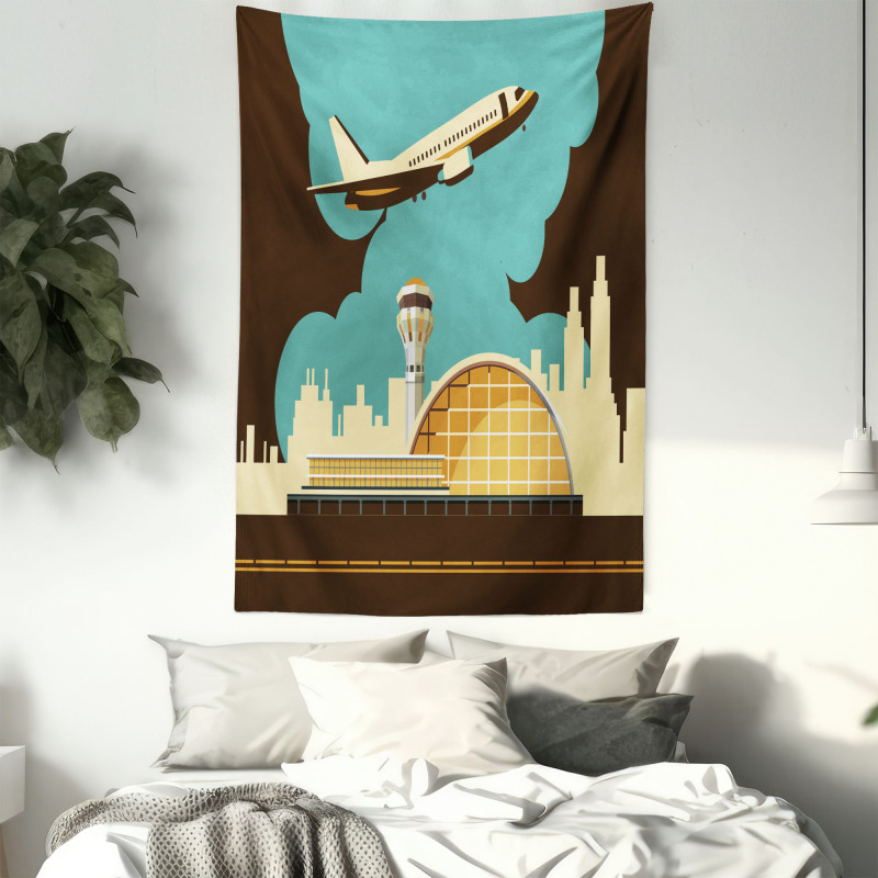 Airfield Plane and City Tapestry