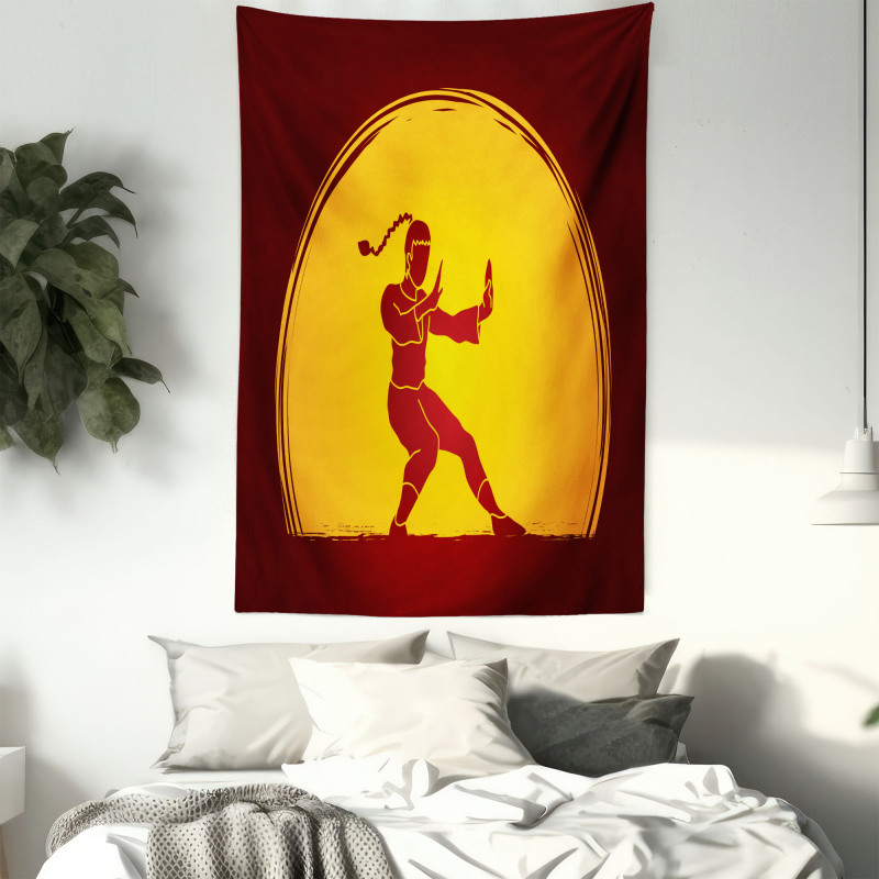 Bicolour Karate Pose Moon Tapestry