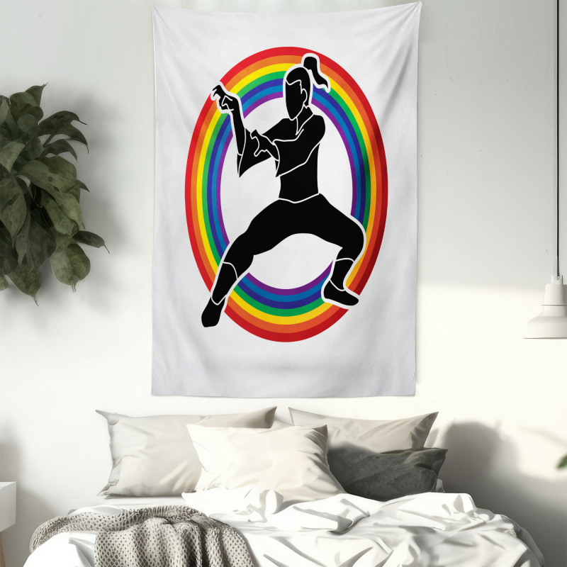 Karate on Rainbow Circle Tapestry