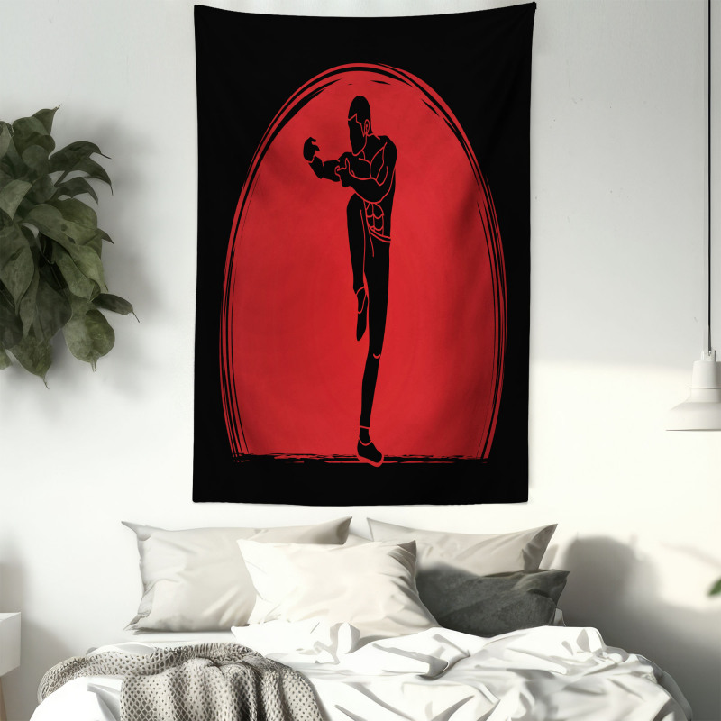 Man Silhouette Pose Round Tapestry