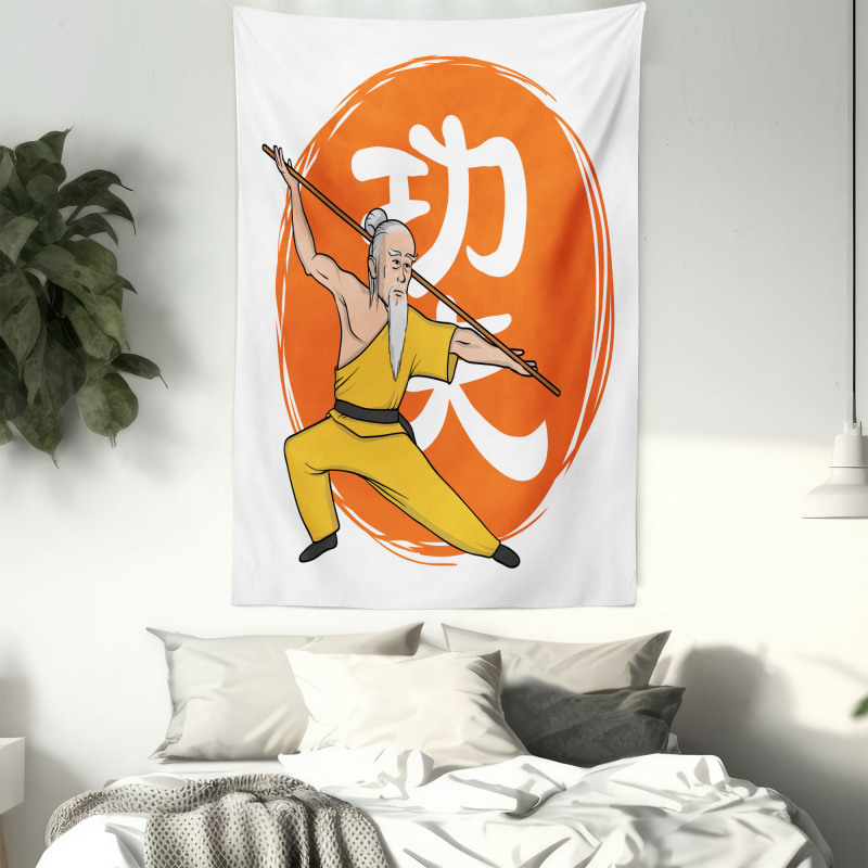 Shaolin Monk in Wushu Pose Tapestry