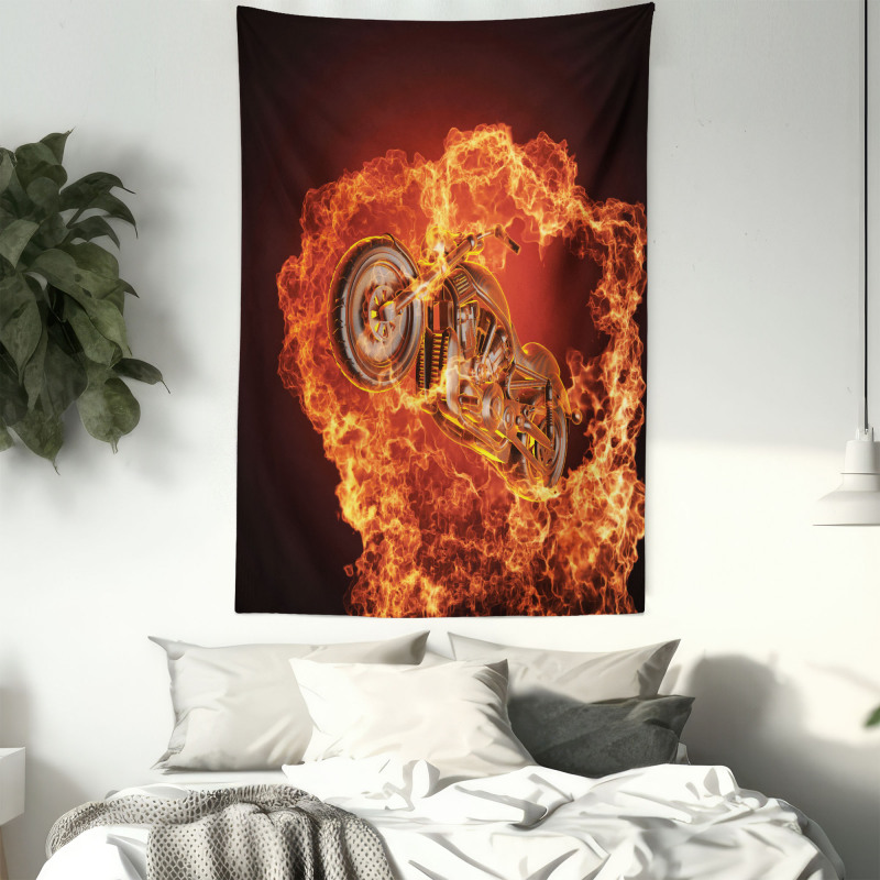 Motorbike in Fire Tapestry