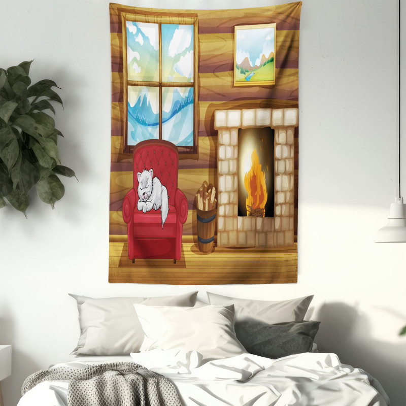 Sleepy Cat Rustic House Tapestry