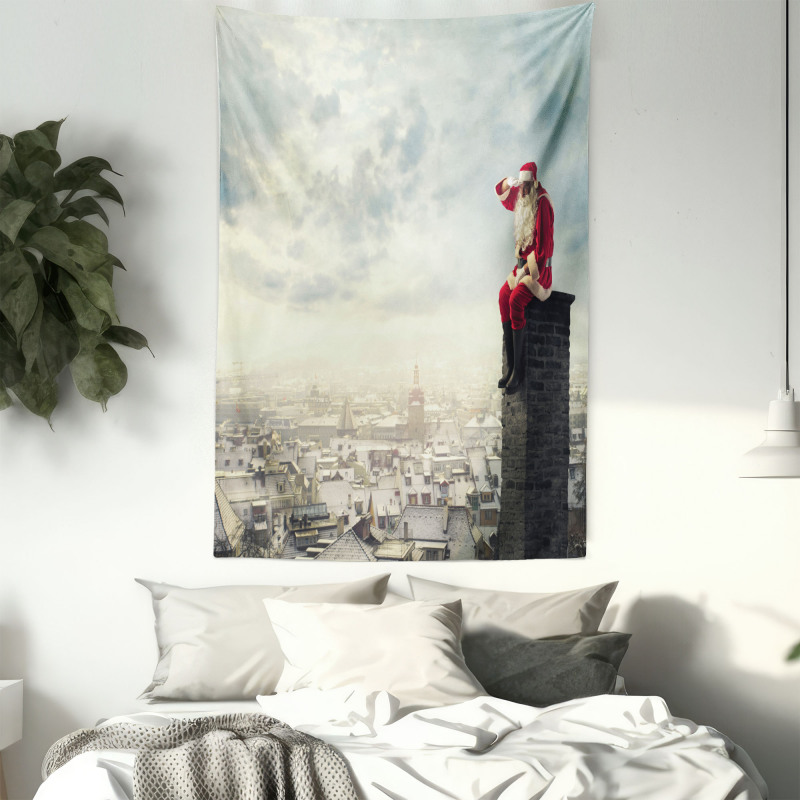 Santa Sits on Chimney Tapestry