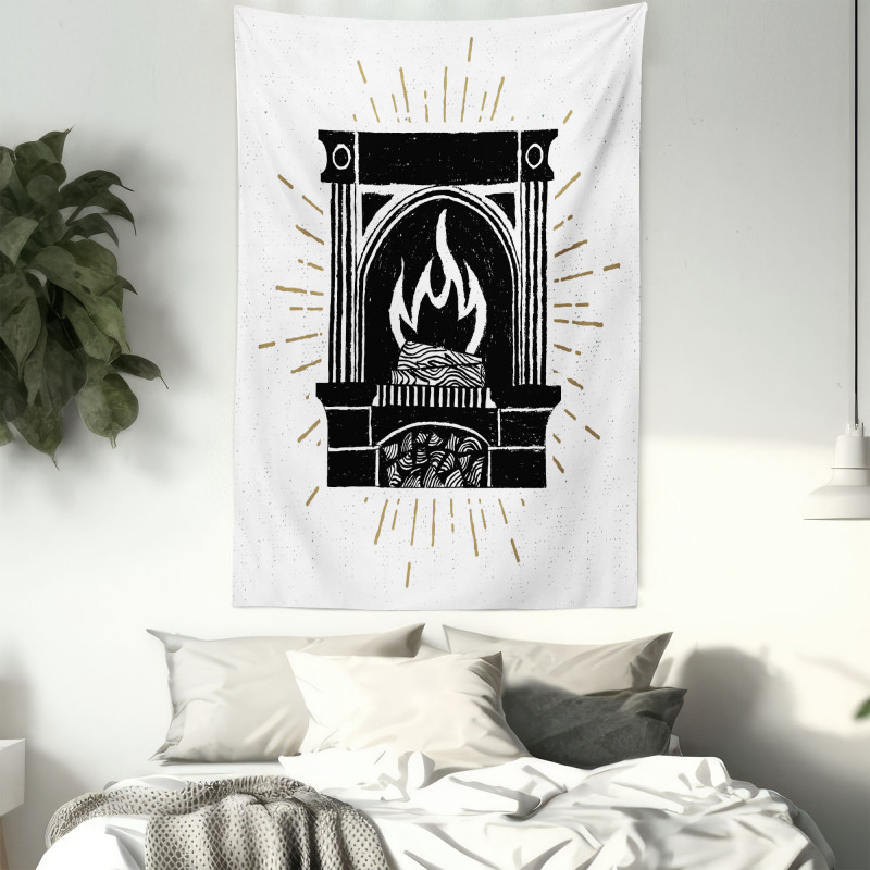 Vintage Log Fire Image Tapestry