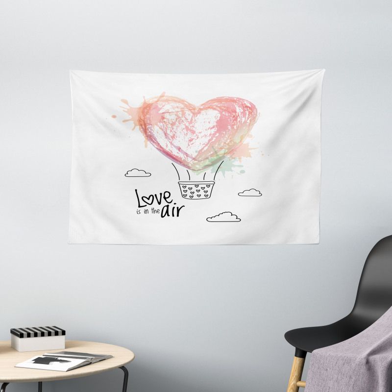 Heart Balloon Love Phrase Wide Tapestry