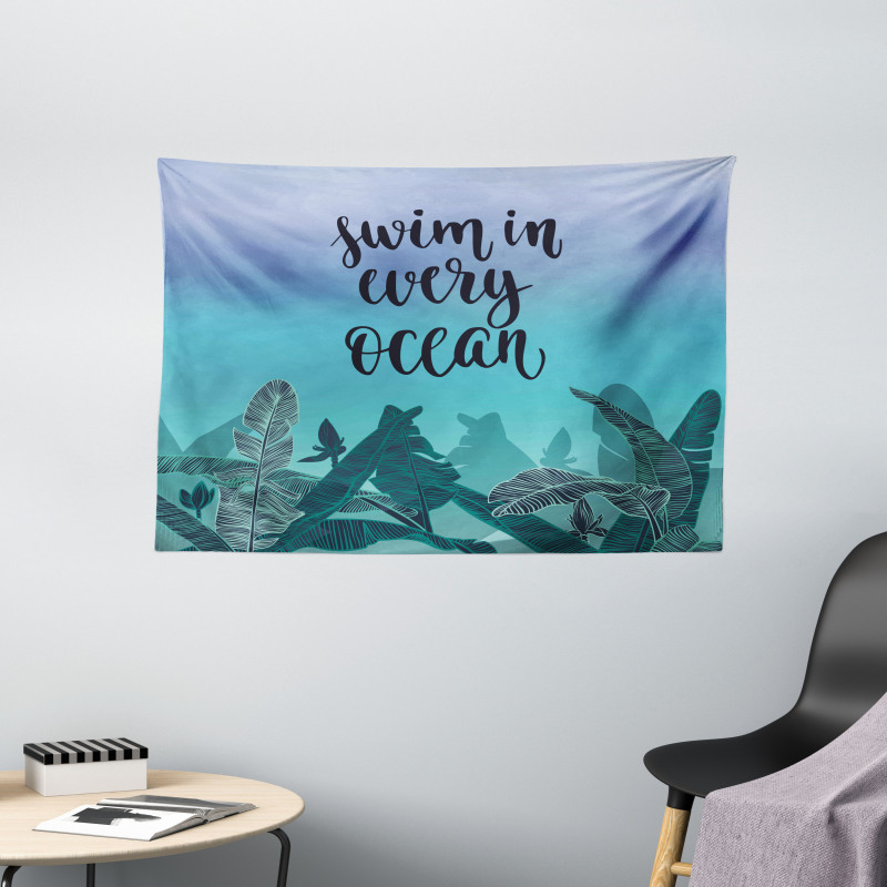 Swim in Every Ocean on Ombre Wide Tapestry