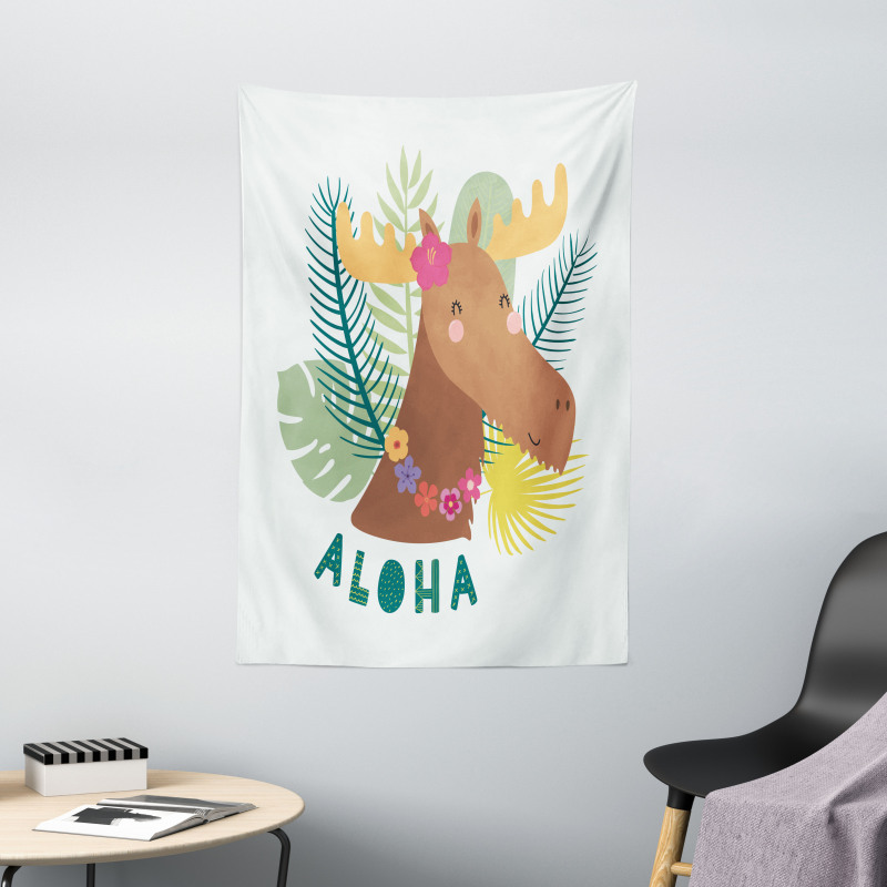 Flourish Happy Moose Aloha Tapestry