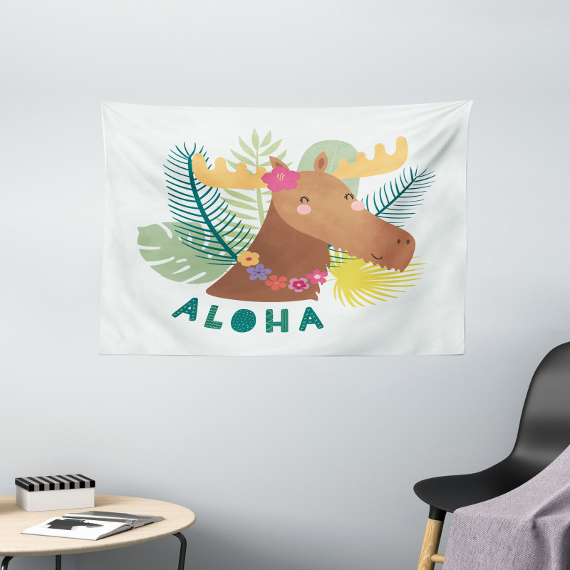 Flourish Happy Moose Aloha Wide Tapestry