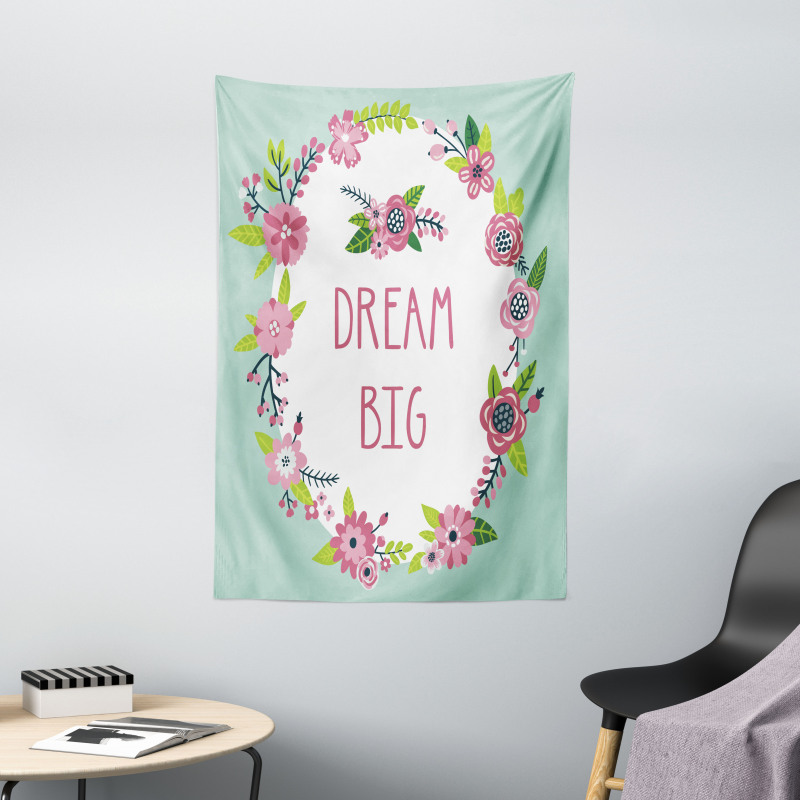 Dream Big in Floral Wreath Tapestry