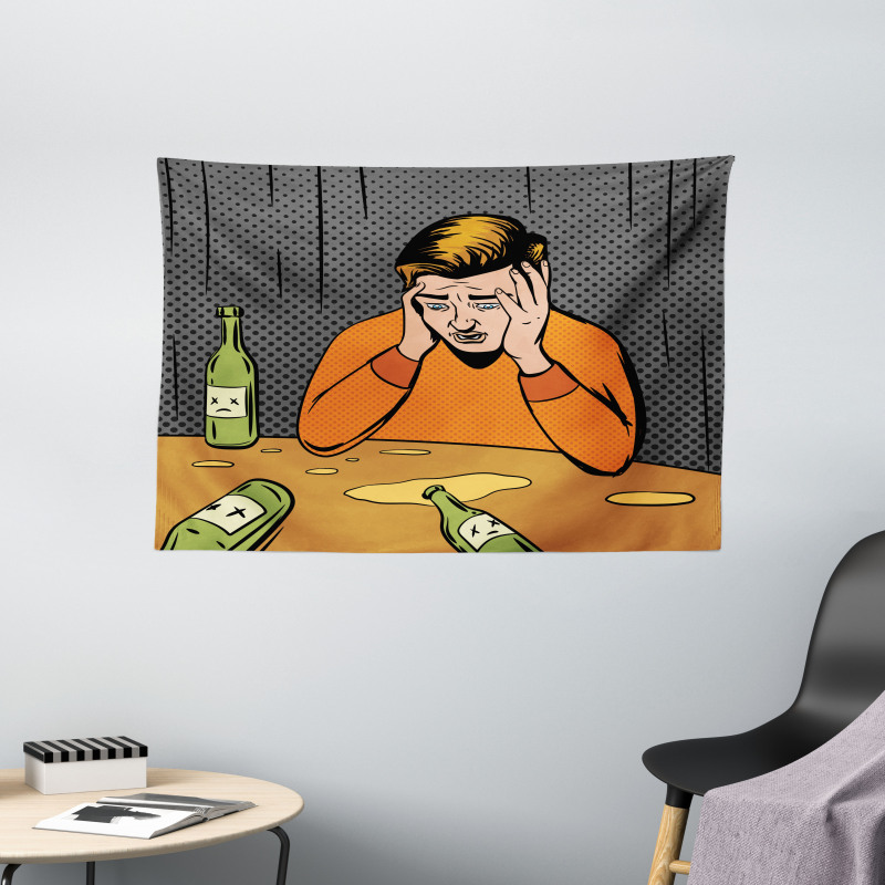 Drunk Man and Empty Bottles Wide Tapestry