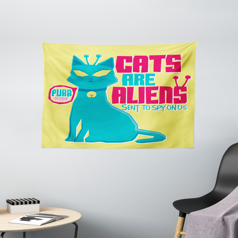 Cats are Aliens Cartoon Wide Tapestry