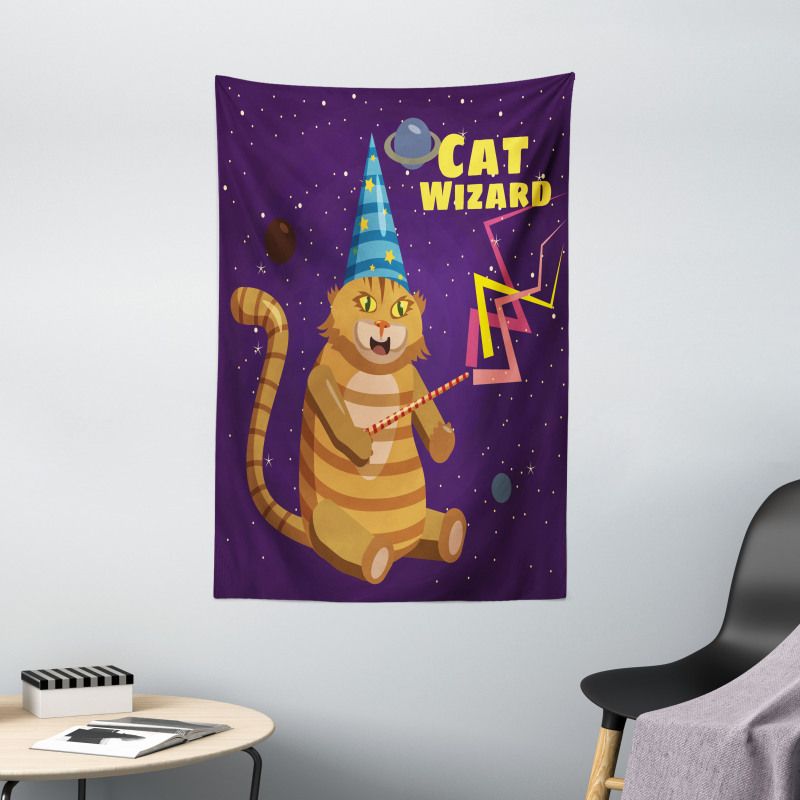 Cat Wizard Funny Cartoon Tapestry