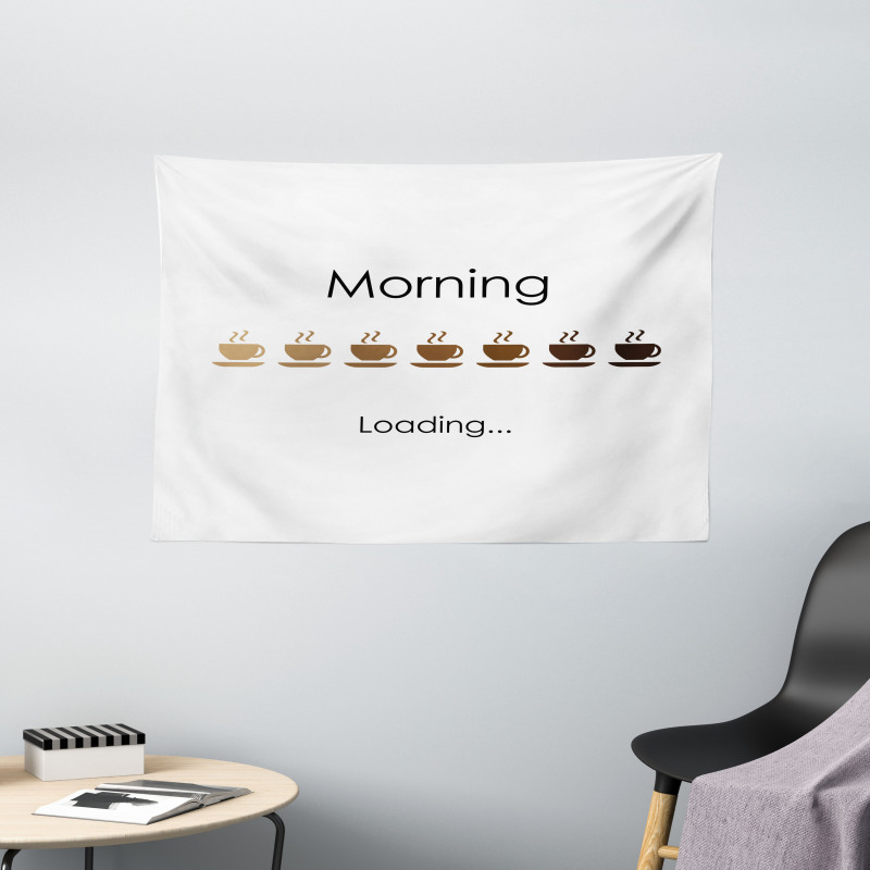 Morning Loading Coffee Cups Wide Tapestry