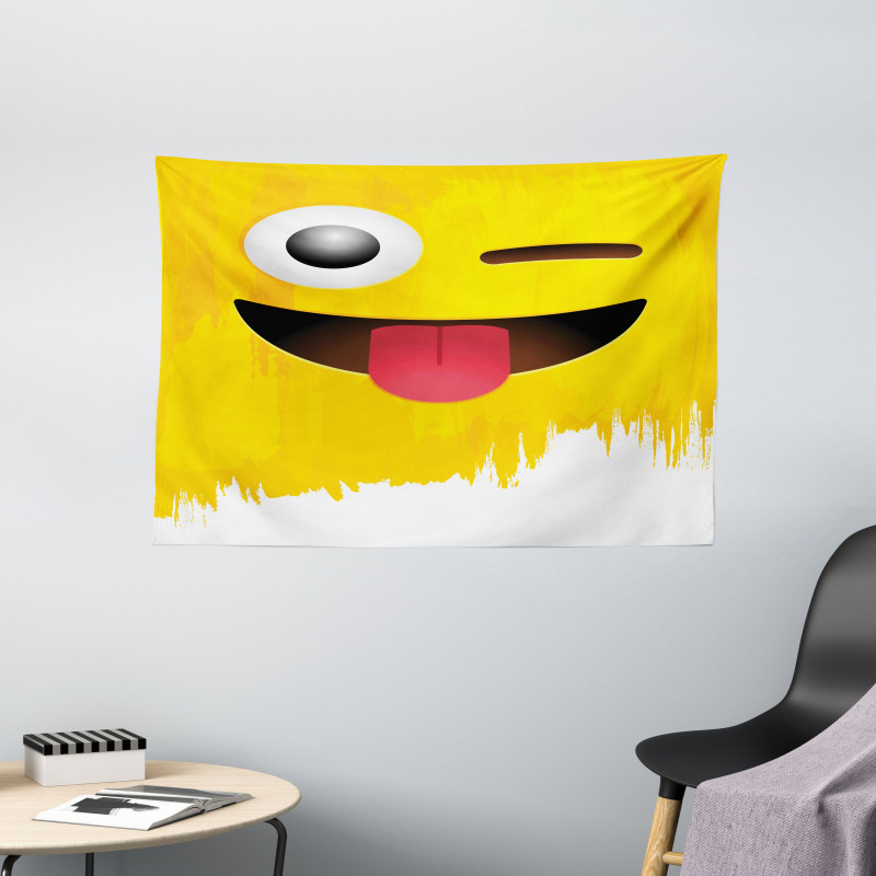 Winked Tongue Smiley Wide Tapestry