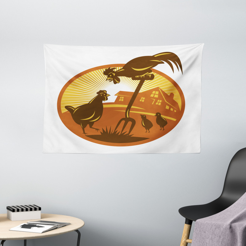 Retro Countryside Wide Tapestry