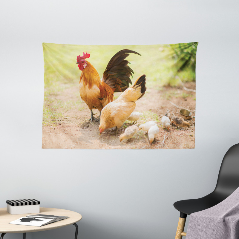 Chicken Family Photo Wide Tapestry