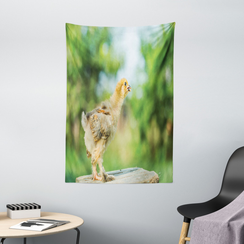 Little Baby Chicken on Log Tapestry