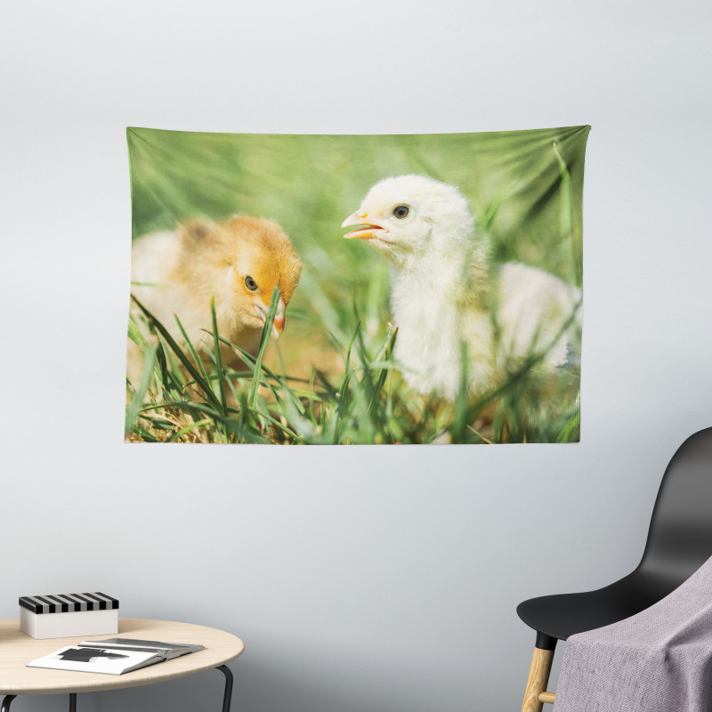 Close up Photo Baby Chickens Wide Tapestry