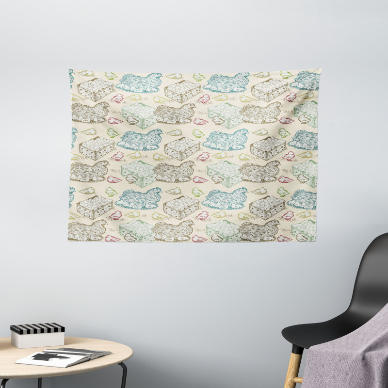 Animal Mother Babies Wide Tapestry