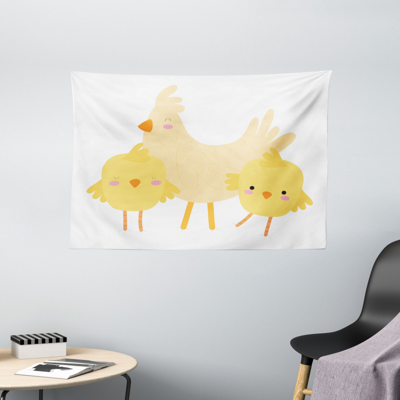 Happy Animals Doodle Wide Tapestry