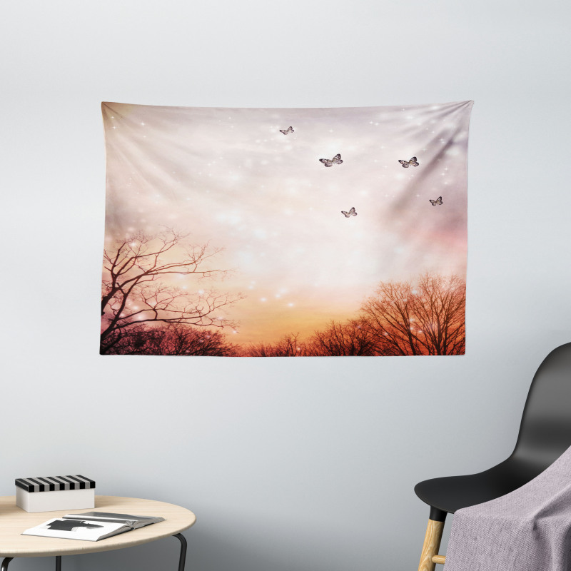 Butterflies Trees Sky Wide Tapestry