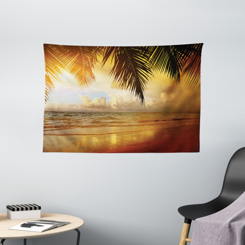 Sunset Caribbean Palms Wide Tapestry