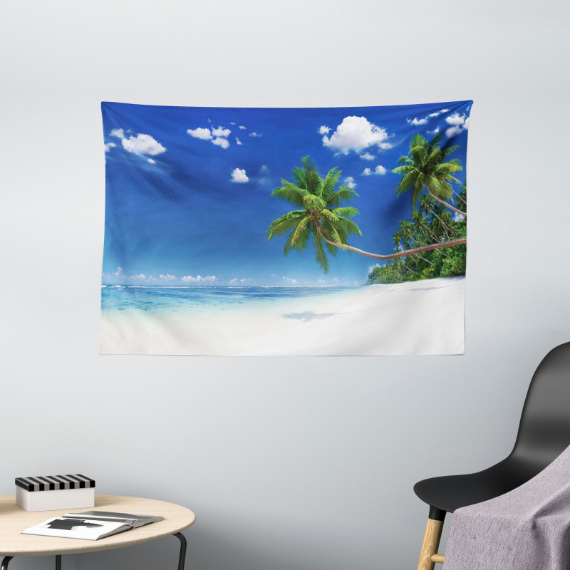 Lagoon Palm Leaf Clouds Wide Tapestry