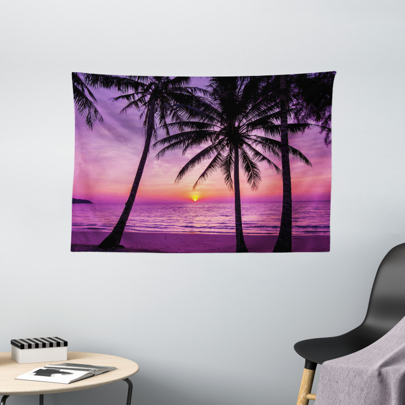 Palms Silhouette Purple Wide Tapestry