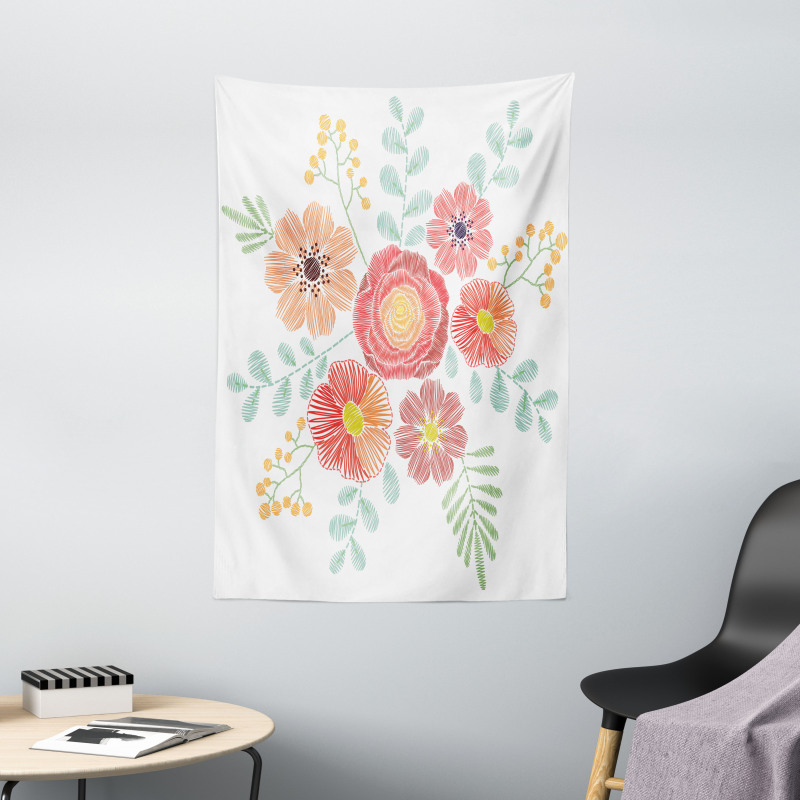 Pastel Folkloric Flowers Tapestry