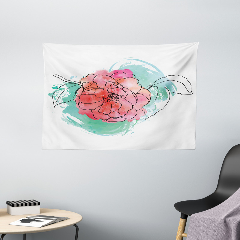 Camellia Grunge Art Wide Tapestry