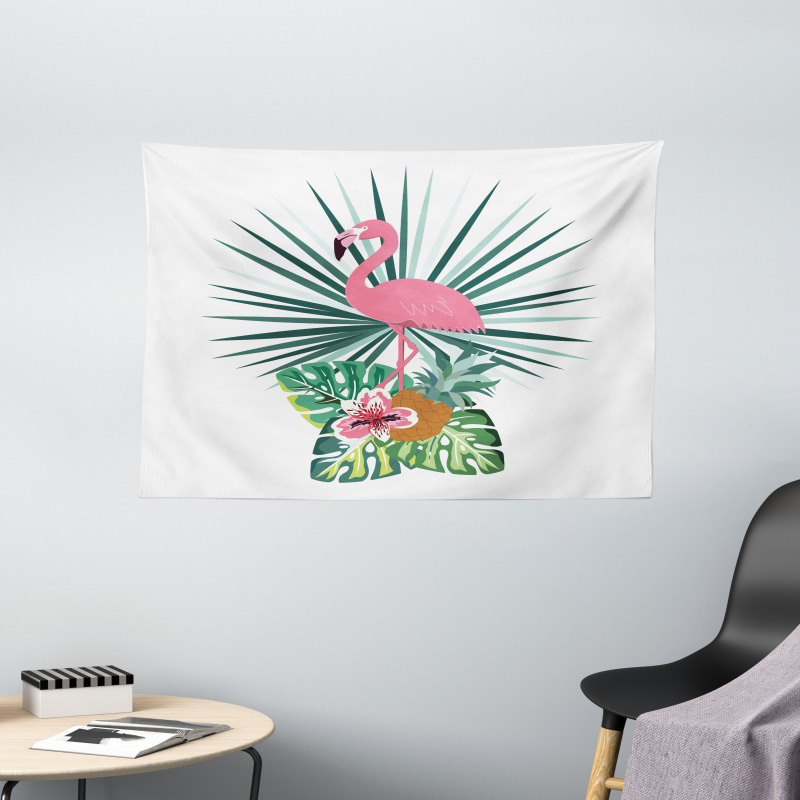 Pineapple Flamingo Botany Wide Tapestry