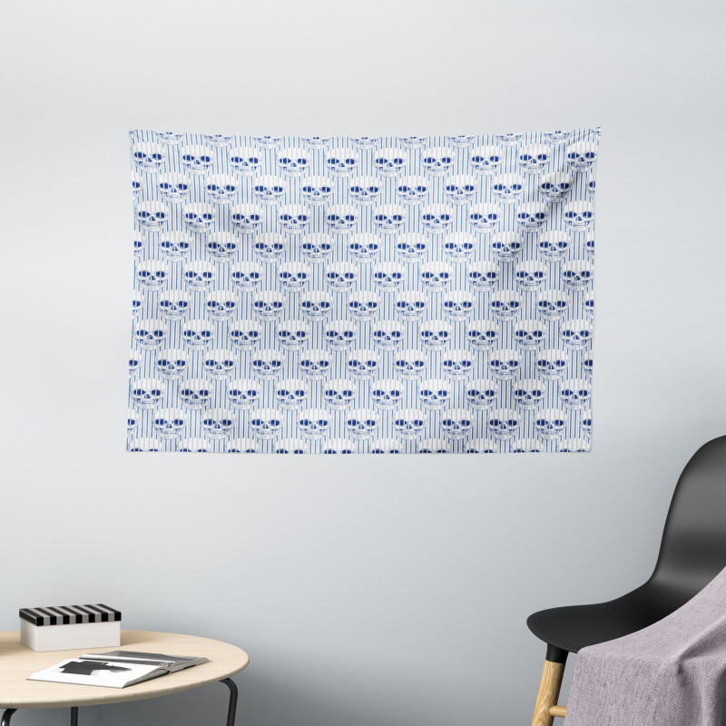 Blue Skulls Optical Wide Tapestry