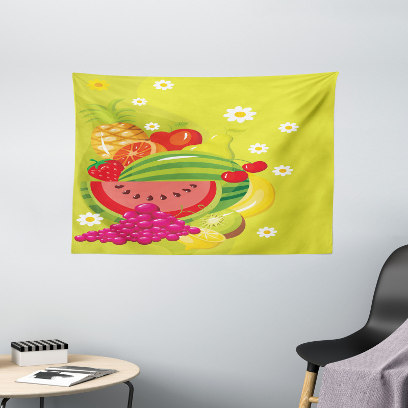 Cartoon Natural Food Daisies Wide Tapestry