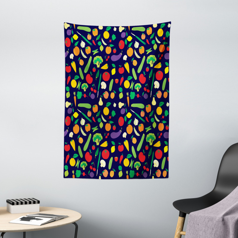 Vegetables and Fruits Cartoon Tapestry