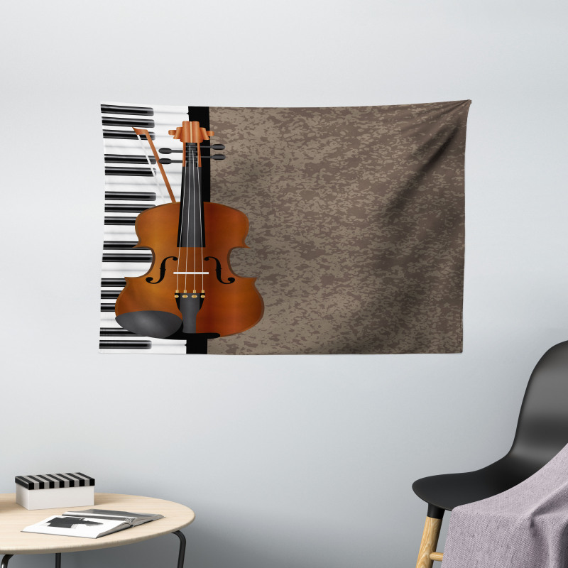 Piano and Violin Grunge Art Wide Tapestry