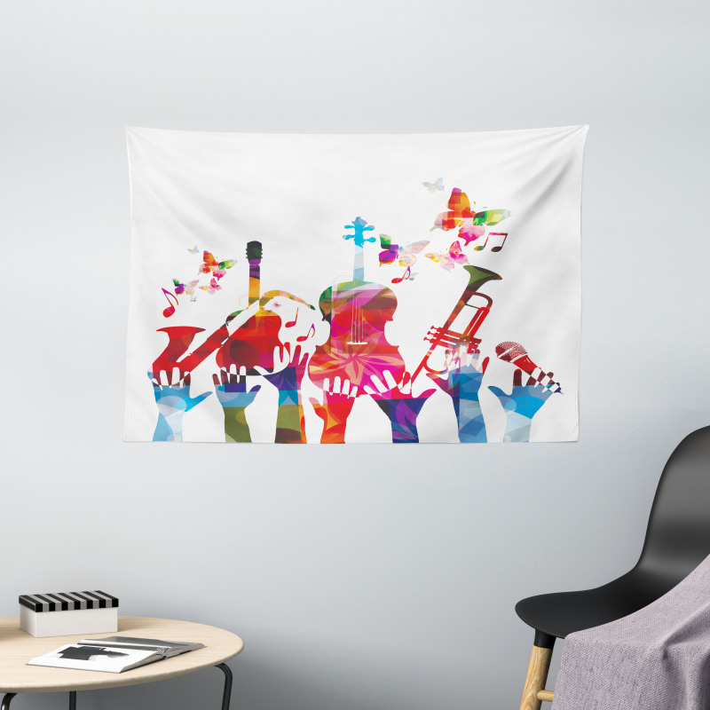 Vivid Polygonal Instruments Wide Tapestry