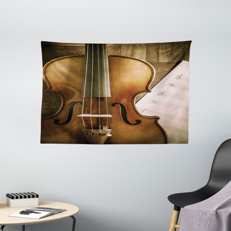 Instrument and Music Sheet Wide Tapestry