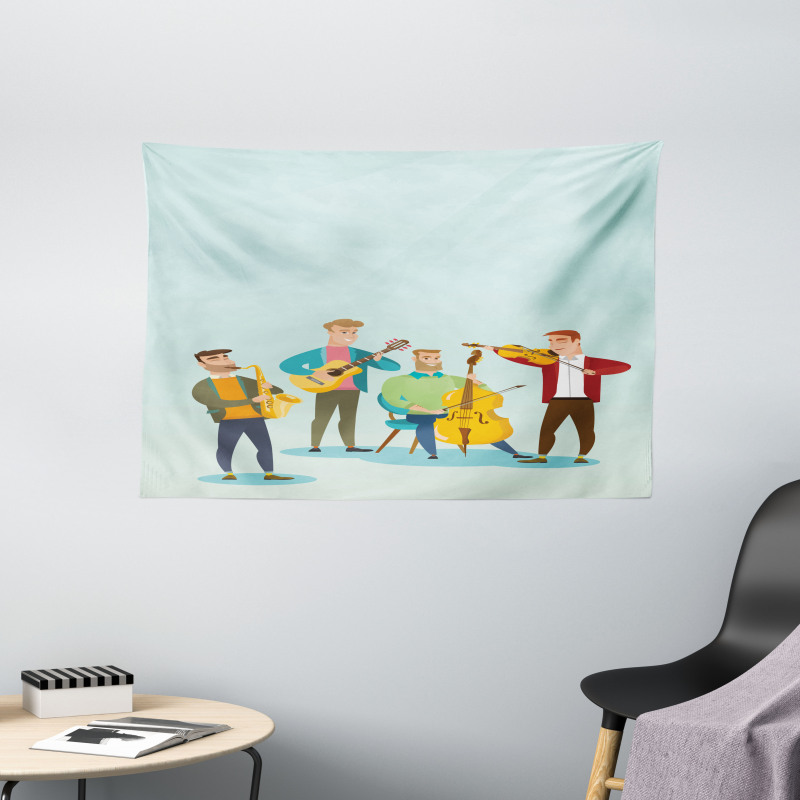 Cartoon Happy Band Concert Wide Tapestry