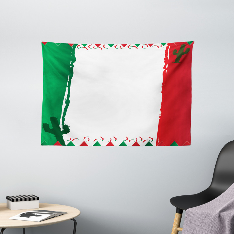 Mexican Colors Flags Cacti Wide Tapestry