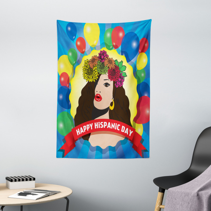 Pop Art Girl and Balloons Tapestry